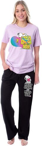 INTIMO Peanuts Womens' Snoopy Woodstock Keep Calm Hug On Character Splatter Paint Sleep Pajama Set in Saudi Arabia