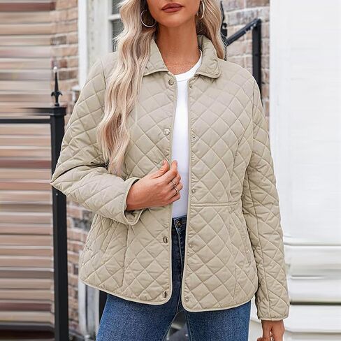 Womens Oversized Puffer Jacket Lightweight Button Down Quilted Jackets Winter Long Sleeve Outwear Coats With Pockets in Saudi Arabia