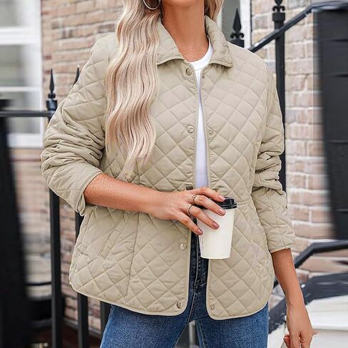 Womens Oversized Puffer Jacket Lightweight Button Down Quilted Jackets Winter Long Sleeve Outwear Coats With Pockets in Saudi Arabia