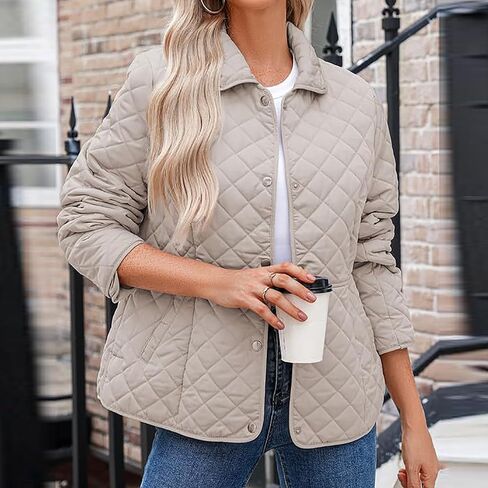 Womens Oversized Puffer Jacket Lightweight Button Down Quilted Jackets Winter Long Sleeve Outwear Coats With Pockets in Saudi Arabia