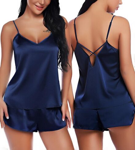 Women V Neck Sexy Lingerie Satin Sleepwear Pajamas Cami Shorts Set Nightwear in Saudi Arabia