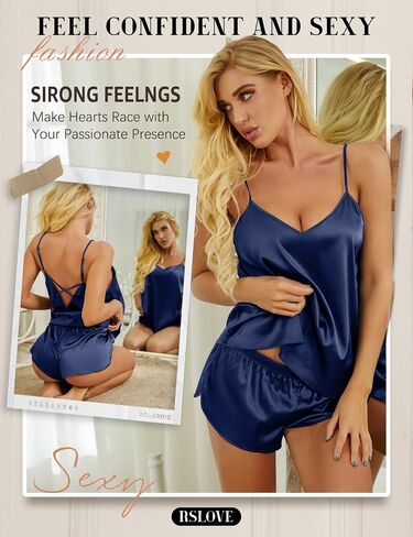 Women V Neck Sexy Lingerie Satin Sleepwear Pajamas Cami Shorts Set Nightwear in Saudi Arabia