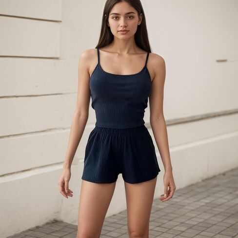 Women's Solid Color Camisole Pajama Set with Shorts - Soft Sleepwear for Lounge in Saudi Arabia