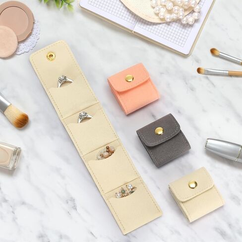 Mini Travel Jewelry Storage Bag, Foldable Gym Jewelry Organizers Holder Case with Snap, Small Ring Earring Necklace Storage Roll Pouch with Multi-compartment for Women girl (Grey) in Saudi Arabia