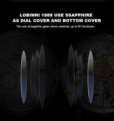 ساعة LOBINNI للرجال ميكانيكية أوتوماتيكية مقاومة للماء فستان رجالي أنيق وساعات عمل فاخرة in Kuwait