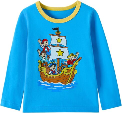 HILEELANG Toddler Boys Long Sleeve Shirts Graphic Cotton Casual Crewneck Tops, Fall Winter Layering Tees 3 Pack,2–7 Years in Saudi Arabia