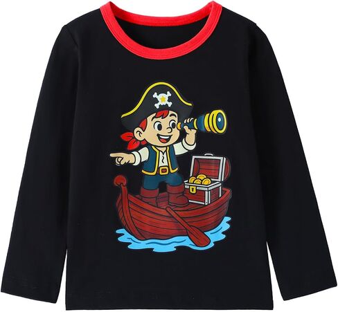 HILEELANG Toddler Boys Long Sleeve Shirts Graphic Cotton Casual Crewneck Tops, Fall Winter Layering Tees 3 Pack,2–7 Years in Saudi Arabia