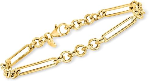 Ross-Simons Italian 14kt Yellow Gold Alternating Cable-Link Bracelet in Saudi Arabia