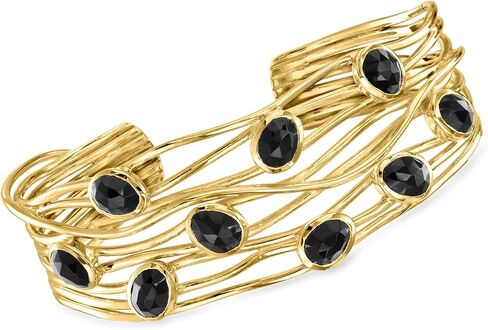 Ross-Simons Onyx Highway Cuff Bracelet in 18kt Gold Over Sterling. 7 inches in Saudi Arabia
