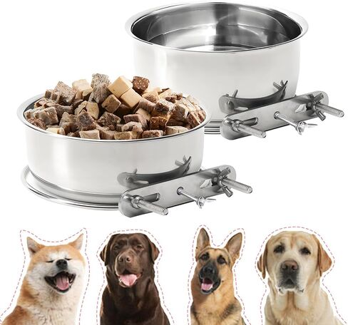 2 Packs Kennel Water Bowl Hanging Dog Crate Water Bowl No Spill Mountable Stainless Steel Dog Bowl Feeding Dish Wall Mounted Dog Water Bowl for Dogs Cats Guinea Pigs Rabbits in Kuwait