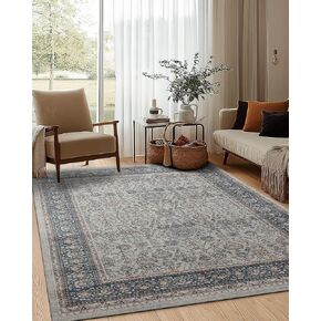 6x9 Washable Non-Slip Area Rug for Living Room, Dining Room, Bedroom Home Office-Vintage Farmhouse Soft Non-Shedding Distressed Low Pile Area Rug (Retro Blue and Burgundy,6x9) in Saudi Arabia
