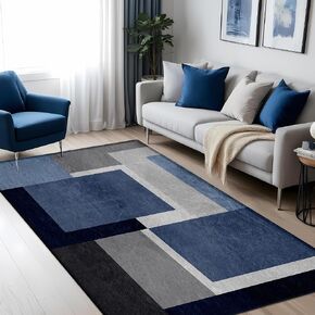 5x7ft Blue Grey Abstract Area Rug, Soft Washable Square Contemporary Floor Carpet for Indoor Decor, Low Pile Non-Slip Modern Geometry Rug for Living Room Bedroom in Saudi Arabia