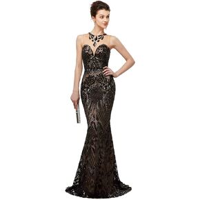 Prom Dress Jewel Sleeveless Mermaid Sequin Evening Dress in Saudi Arabia