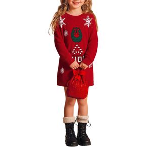 Girls Winter Long Sleeve Holiday Christmas Knit Pullover Sweater Dress in Kuwait