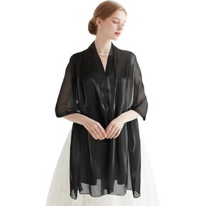 شالات وأغطية سوداء من E-Clover لفساتين السهرة وشاح من الساتان للنساء شالات زفاف طويلة لحفلات الزفاف والارتداء اليومي in Kuwait