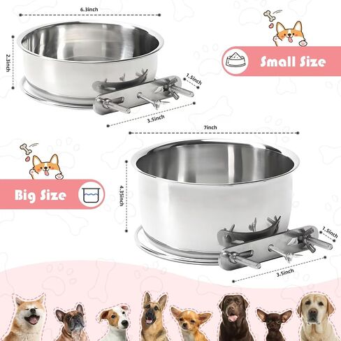 2 Packs Kennel Water Bowl Hanging Dog Crate Water Bowl No Spill Mountable Stainless Steel Dog Bowl Feeding Dish Wall Mounted Dog Water Bowl for Dogs Cats Guinea Pigs Rabbits in Kuwait
