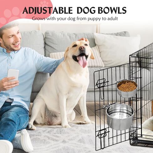 2 Packs Kennel Water Bowl Hanging Dog Crate Water Bowl No Spill Mountable Stainless Steel Dog Bowl Feeding Dish Wall Mounted Dog Water Bowl for Dogs Cats Guinea Pigs Rabbits in Kuwait