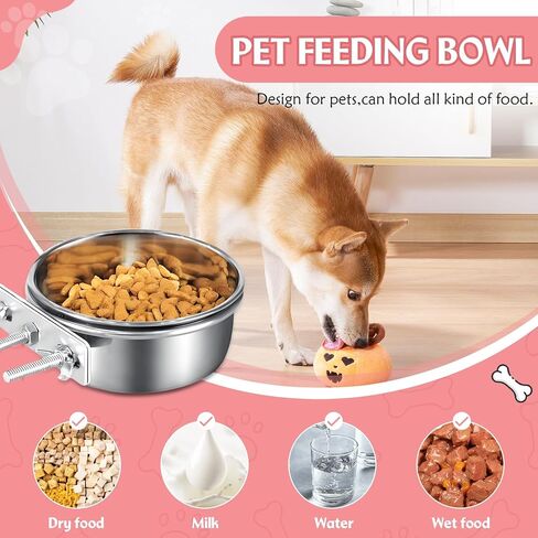 2 Packs Kennel Water Bowl Hanging Dog Crate Water Bowl No Spill Mountable Stainless Steel Dog Bowl Feeding Dish Wall Mounted Dog Water Bowl for Dogs Cats Guinea Pigs Rabbits in Kuwait