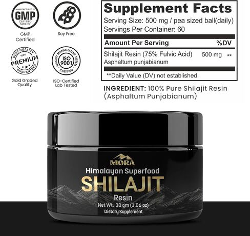 Mora Himalayan Shilajit Capsules | 70%+ Fulvic Acid, 85+ Trace Minerals | Natural Ayurvedic Herb for Energy, Immune Support, Vitality & Wellness | 60 Capsules with 3rd Party Lab Tested in Kuwait