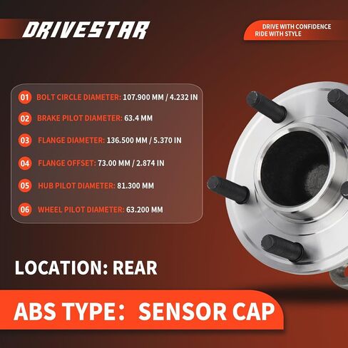 DRIVESTAR 512499 Rear Left/Right Wheel Hub & Bearing Assembly for Ford C-Max 2013-2018, for Ford Escape 2013-2019, for Lincoln MKC 2015-2019; Without Parking Assist w/5 Lugs FWD (Pair) in Saudi Arabia