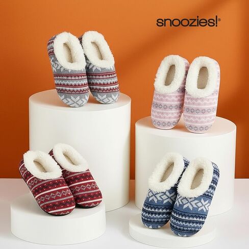 Snoozies Norwegian Knit Slippers for Women with Memory Foam Insole and Soft Sherpa Lining, Slipper Socks with Grips for Women in Saudi Arabia