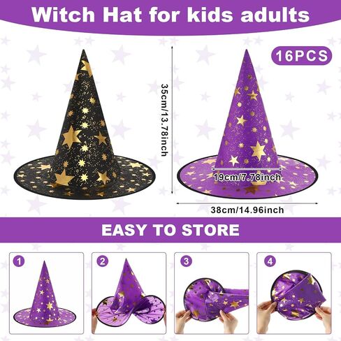 Newcotte 16 Pieces Witch Hats Halloween Costumes for Women Men Modern Witch Hats Fancy Dress Party Decorations in Saudi Arabia