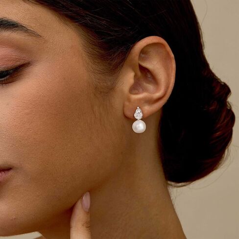 Pearl Earrings For Women,14K Gold/Silver Plated Formal Bridesmaid Bridal Wedding Earring Hypoallergenic Silver Pearl Drop Stud Earring Gold Earrings For Women Trendy Wedding Jewelry in Kuwait