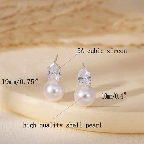 Pearl Earrings For Women,14K Gold/Silver Plated Formal Bridesmaid Bridal Wedding Earring Hypoallergenic Silver Pearl Drop Stud Earring Gold Earrings For Women Trendy Wedding Jewelry in Kuwait
