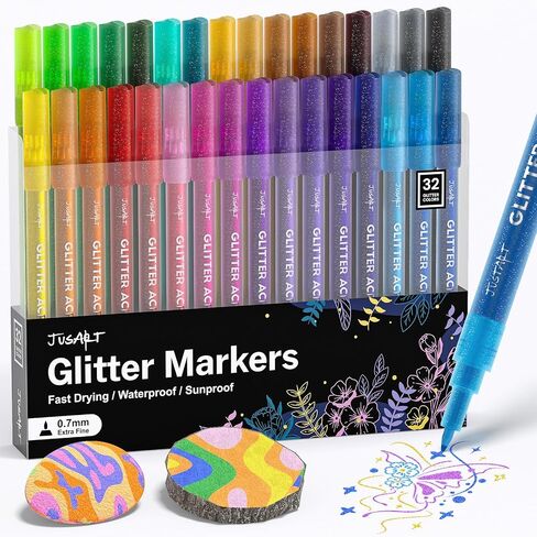 16 Colors Acrylic Glitter Markers Pen, Glitter Paint Pens, 0.7mm Fine Point Tip Metallic Shimmer Marker, Kids Adults DIY Crafts Making, Greeting Birthday Cards Present, Drawing, Scrapbooking Supplies in Kuwait