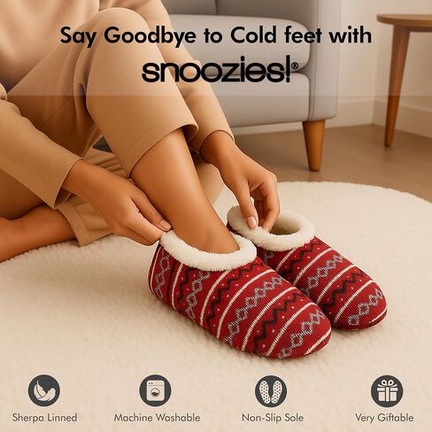 Snoozies Norwegian Knit Slippers for Women with Memory Foam Insole and Soft Sherpa Lining, Slipper Socks with Grips for Women in Saudi Arabia