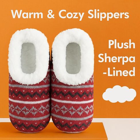 Snoozies Norwegian Knit Slippers for Women with Memory Foam Insole and Soft Sherpa Lining, Slipper Socks with Grips for Women in Saudi Arabia