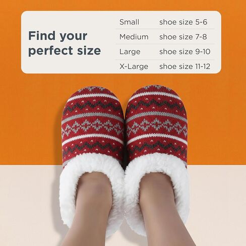 Snoozies Norwegian Knit Slippers for Women with Memory Foam Insole and Soft Sherpa Lining, Slipper Socks with Grips for Women in Saudi Arabia