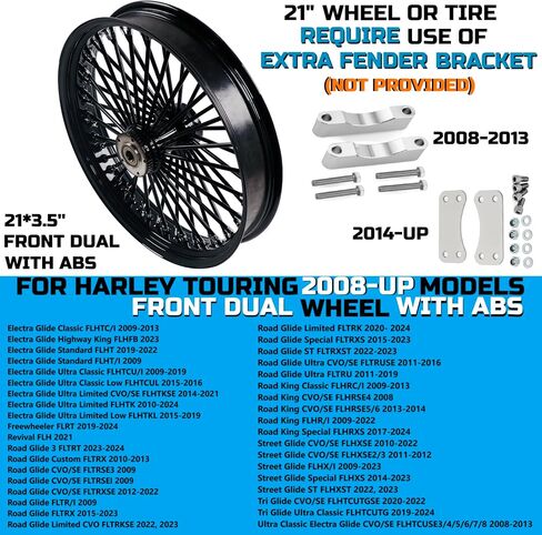21 * 3.5'' 52 Stainless Steel Spokes Front Dual Wheels W/ABS Bearing for 2008-later Touring 21 Inch Harley Wheels and Rims Updating in Kuwait