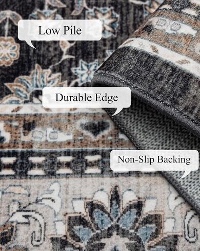 6x9 Washable Non-Slip Area Rug for Living Room, Dining Room, Bedroom Home Office-Vintage Farmhouse Soft Non-Shedding Distressed Low Pile Area Rug (Retro Blue and Burgundy,6x9) in Saudi Arabia