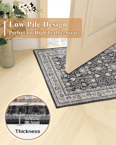6x9 Washable Non-Slip Area Rug for Living Room, Dining Room, Bedroom Home Office-Vintage Farmhouse Soft Non-Shedding Distressed Low Pile Area Rug (Retro Blue and Burgundy,6x9) in Saudi Arabia