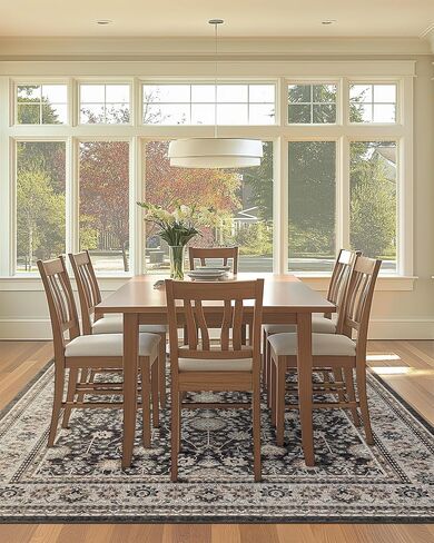 6x9 Washable Non-Slip Area Rug for Living Room, Dining Room, Bedroom Home Office-Vintage Farmhouse Soft Non-Shedding Distressed Low Pile Area Rug (Retro Blue and Burgundy,6x9) in Saudi Arabia