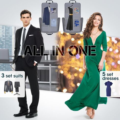 RAINSMORE Garment Bags for Travel Carry On Garment Bag for Hanging Clothes, Suit Bag for Business Trips with Shoes bag & Shoulder Strap, Waterproof Foldable Suit Luggage Bag for Men Women, Black in Kuwait