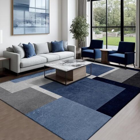 5x7ft Blue Grey Abstract Area Rug, Soft Washable Square Contemporary Floor Carpet for Indoor Decor, Low Pile Non-Slip Modern Geometry Rug for Living Room Bedroom in Saudi Arabia
