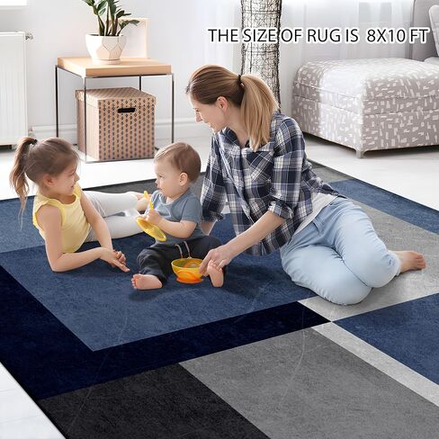 5x7ft Blue Grey Abstract Area Rug, Soft Washable Square Contemporary Floor Carpet for Indoor Decor, Low Pile Non-Slip Modern Geometry Rug for Living Room Bedroom in Saudi Arabia
