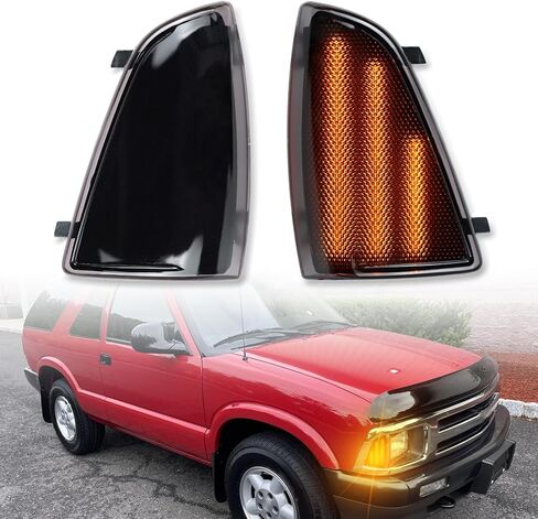 LED Front Headlight Side Marker Light Amber Turn Signal Lamp Kit for Chevy Blazer S10 1994-1997,Smoked Lens Side Bumper Marker Lamps,OEM Part Number: ‎‎GM2551140, GM2550140, 2pcs (Yellow) in Kuwait