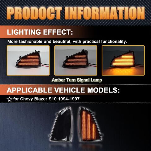LED Front Headlight Side Marker Light Amber Turn Signal Lamp Kit for Chevy Blazer S10 1994-1997,Smoked Lens Side Bumper Marker Lamps,OEM Part Number: ‎‎GM2551140, GM2550140, 2pcs (Yellow) in Kuwait