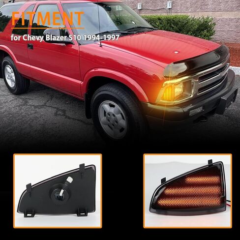 LED Front Headlight Side Marker Light Amber Turn Signal Lamp Kit for Chevy Blazer S10 1994-1997,Smoked Lens Side Bumper Marker Lamps,OEM Part Number: ‎‎GM2551140, GM2550140, 2pcs (Yellow) in Kuwait