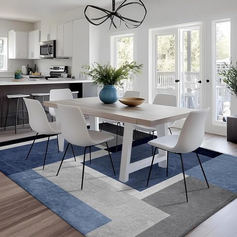 5x7ft Blue Grey Abstract Area Rug, Soft Washable Square Contemporary Floor Carpet for Indoor Decor, Low Pile Non-Slip Modern Geometry Rug for Living Room Bedroom in Saudi Arabia