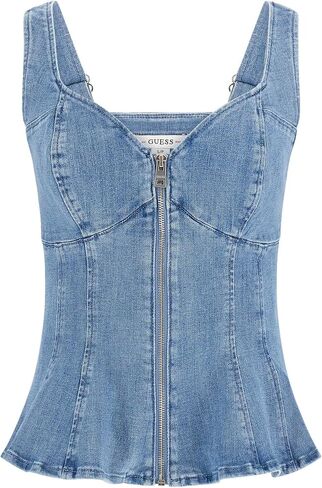 GUESS Womens Sleeveless Anika Denim Peplum Top in Saudi Arabia
