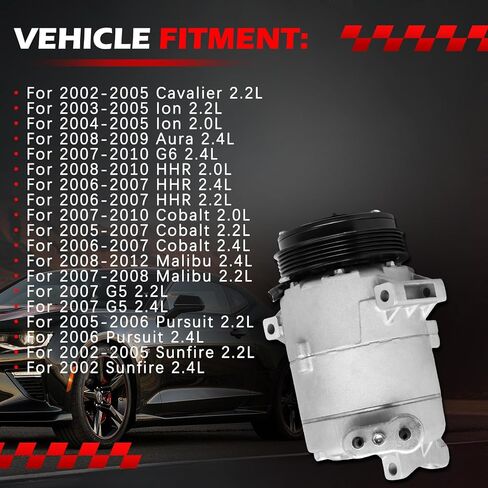 AC Compressor Fit for Cavalier, Ion, Aura, G6, HHR, Cobalt, Malibu, G5, Pursuit, Sunfire, 2.0L 2.2L 2.4L, A/C with Clutch Replacement for 2020756R, 1420741RC, 1421583NC, 10349111, 68275, 1421588C in Saudi Arabia