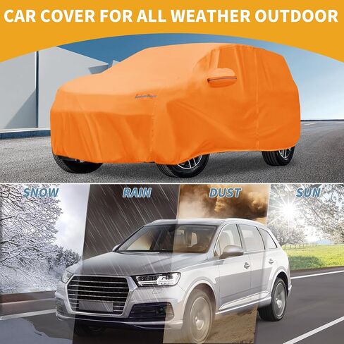 Car Cover Waterproof All Weather Automotive Outdoor Anti-UV Full Exterior Cover for Hyundai Venue 210D-PU Orange with Left Side Zippers in Saudi Arabia
