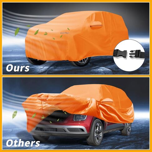 Car Cover Waterproof All Weather Automotive Outdoor Anti-UV Full Exterior Cover for Hyundai Venue 210D-PU Orange with Left Side Zippers in Saudi Arabia