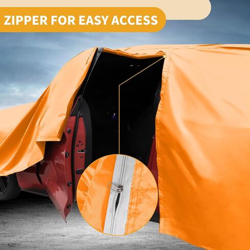 Car Cover Waterproof All Weather Automotive Outdoor Anti-UV Full Exterior Cover for Hyundai Venue 210D-PU Orange with Left Side Zippers in Saudi Arabia