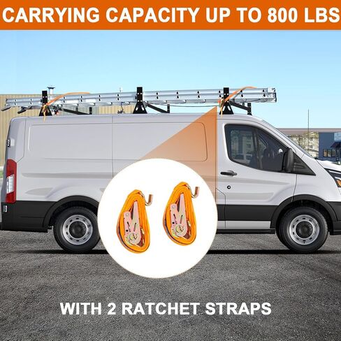 Universal Van Ladder Roof Racks, 3-Bar, Matte Coating - Fit Chevy Express Vans 1996-Up, 800LB Load-Capacity in Kuwait