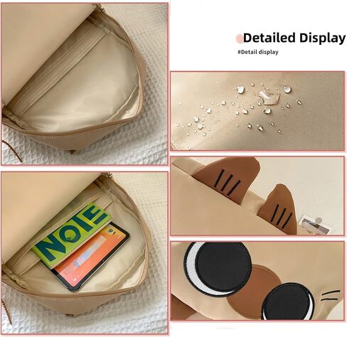 Cute Cartoon Siamese Cat Backpack with Chic Case and Pendant Y2K Ita Bag Kawaii Large Capacity Mochila De Gift (2Pcs (Khaki + Case)) in Saudi Arabia